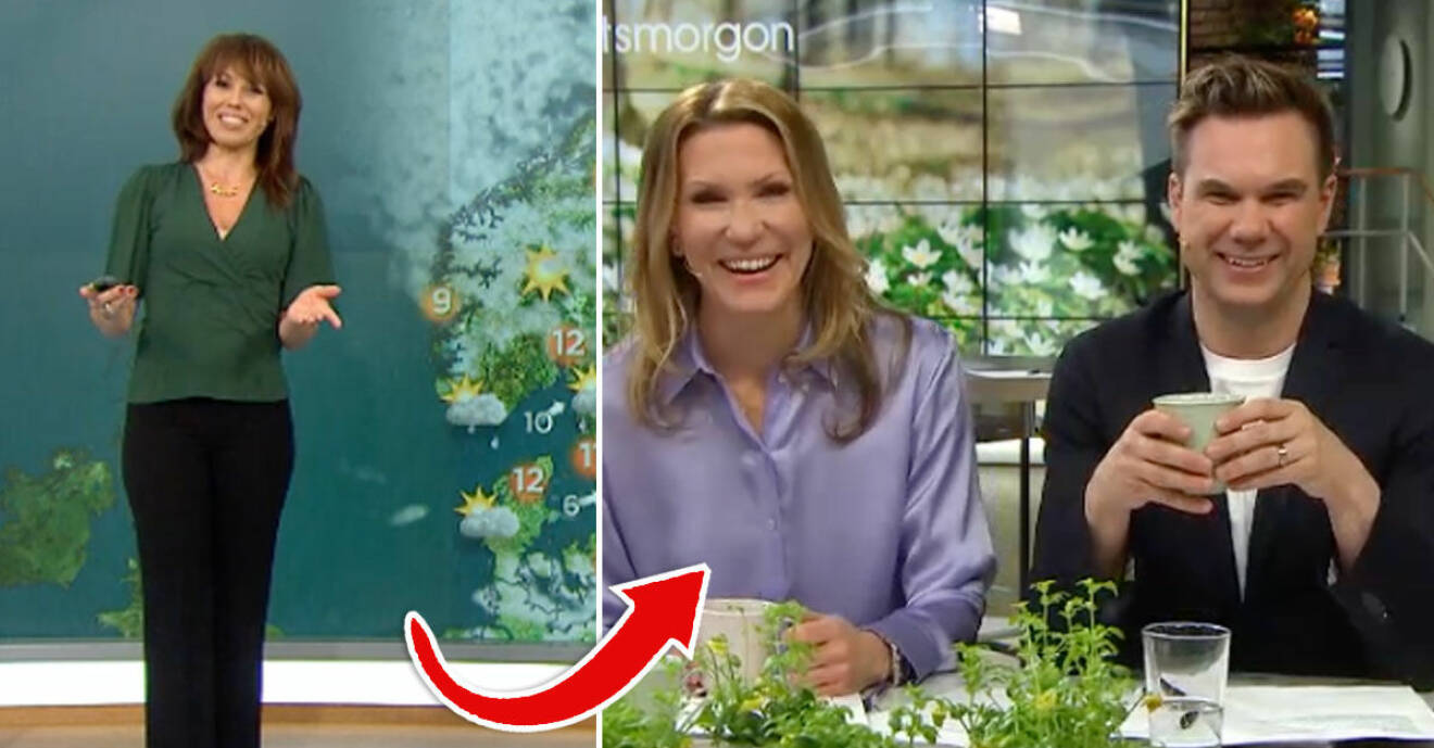 Jenny Alversjö och Anders Pihlblad skrattade efter att meteorolog Madeleine Wester glömt deras namn i Nyhetsmorgon TV4.
