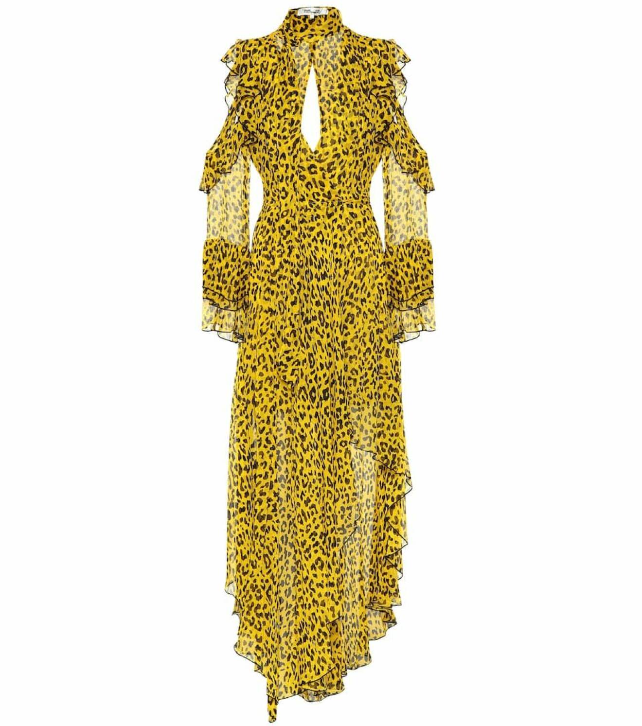 Gul leopardfärgad klänning