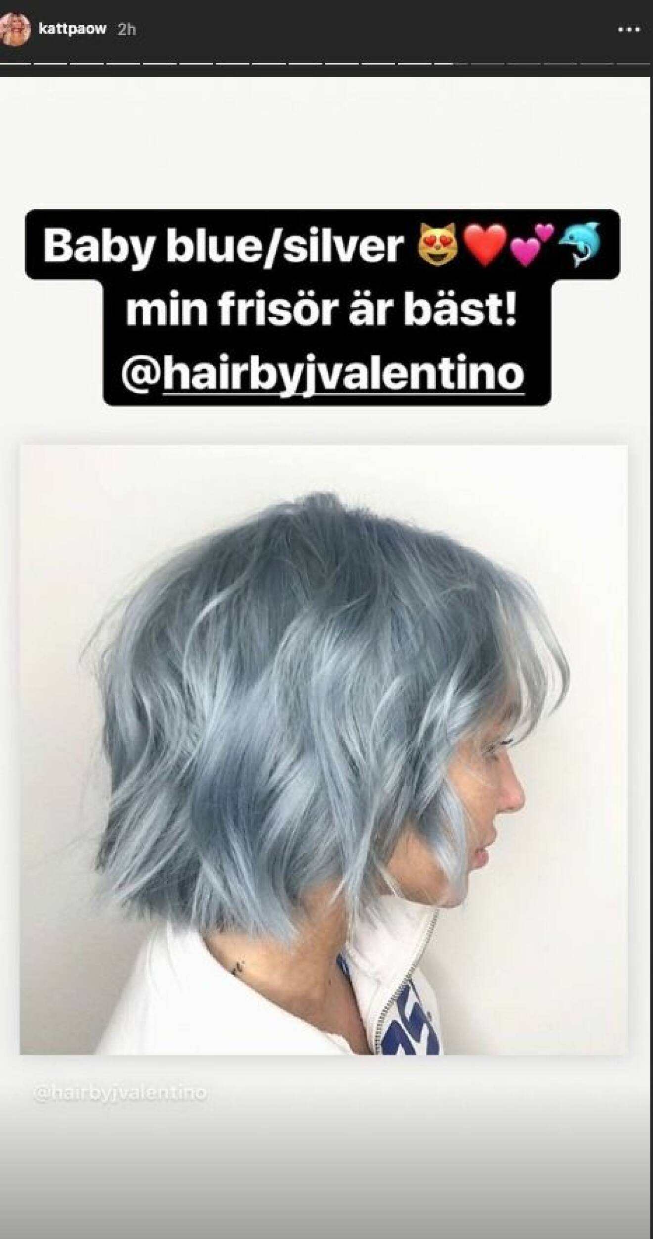 Paulina ”Paow” Danielsson visar upp sitt nya blåa hår.