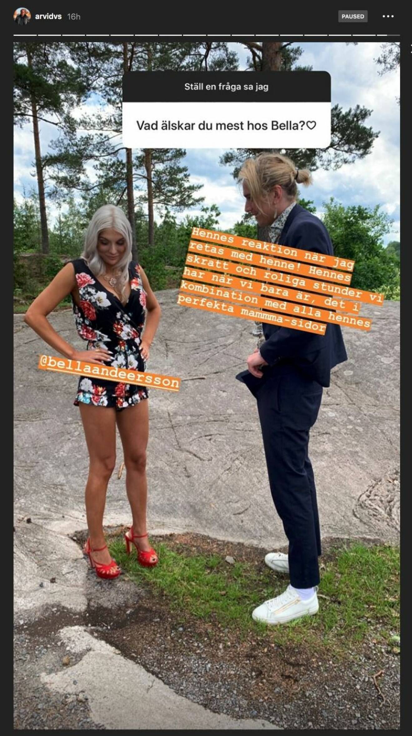 Arvid Stenbäcken berättar om sin relation till Bella på Instagram. 