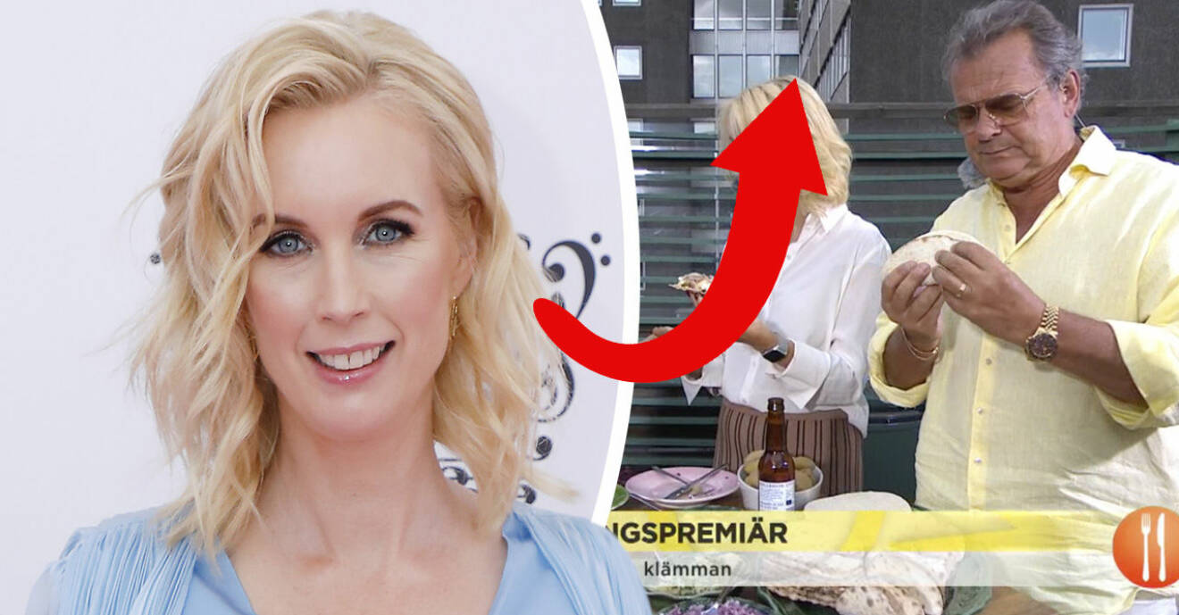 Jenny Strömstedts visar upp nya utseendeförändringen i TV4:s Nyhetsmorgon.