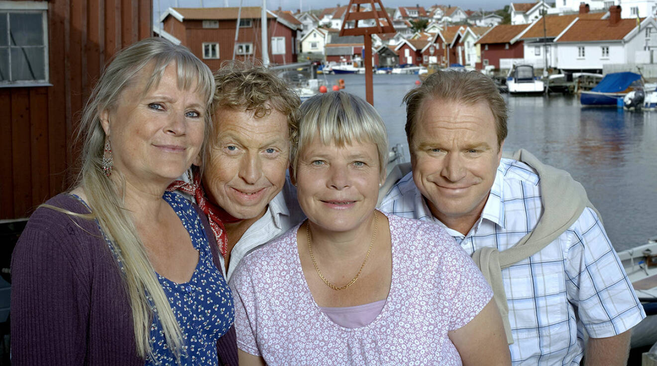 Ulla Skoog, Tomas von Brömssen, Anki Larsson och Claes Malmberg i tv-serien Saltön.