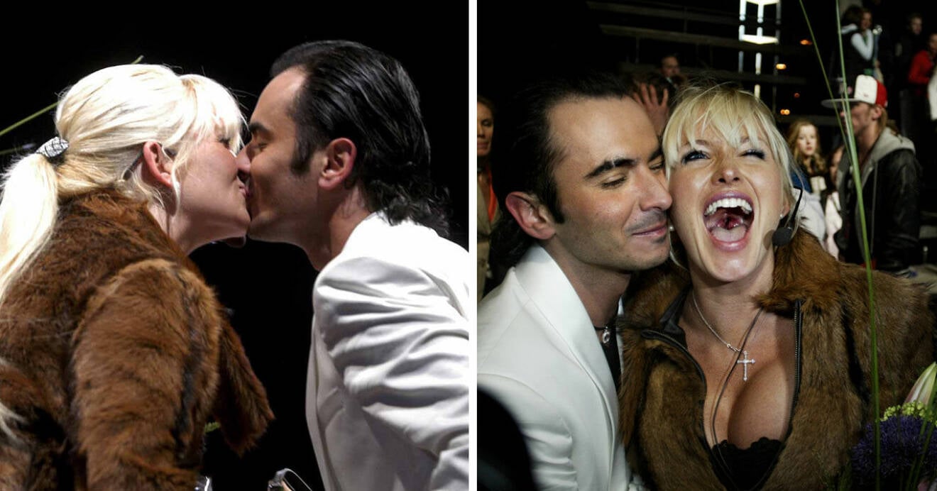 Olivier Pion de Paris och Carolina Gynning kysser varandra.