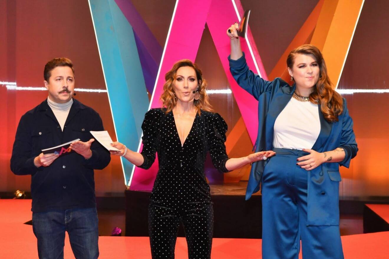 David Sundin, Linnea Henriksson och Lina Hedlund programleder Melodifestivalen 2020.