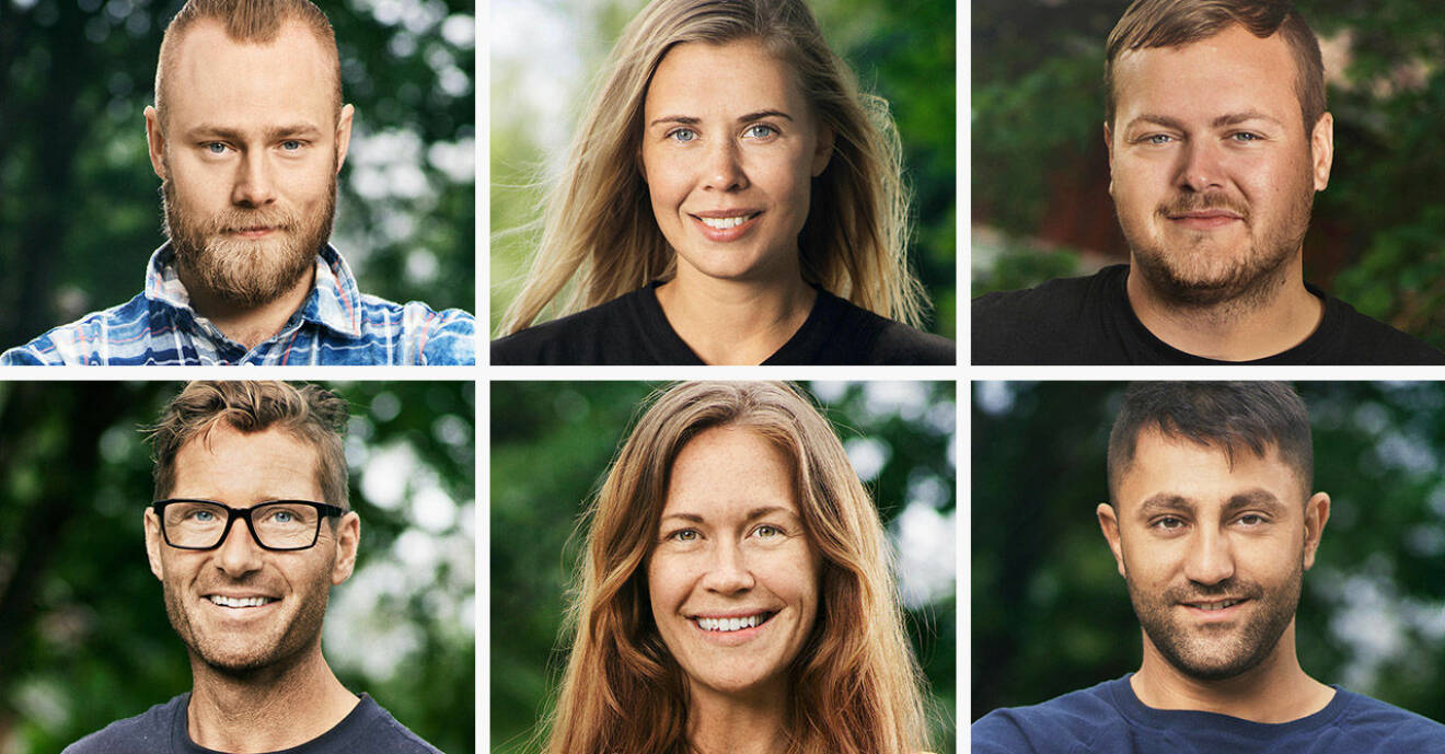 Jens Rönnqvist, Sofie Hodén, Simon Axelsson, Peter Bysell, Johanna Ågren och Mamma Merzi i Farmen 2020.