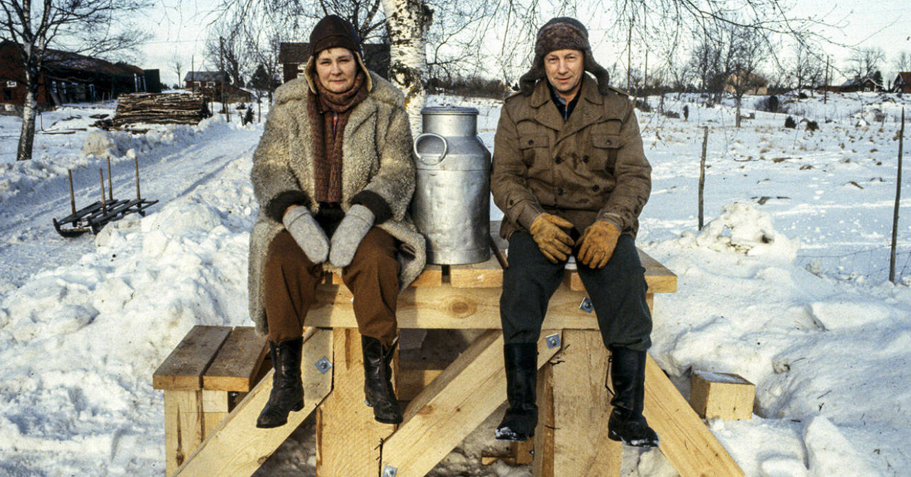 Mona Malm och Ingvar Hirdwall i rollerna som lantbrukarparet Lina och Egon i Midvinterduell.
