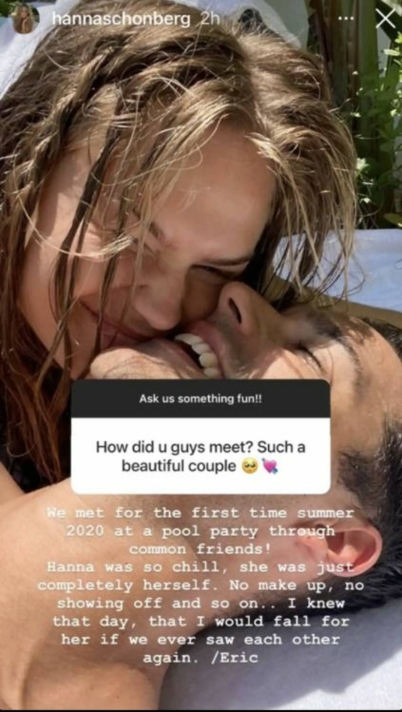 Eric Saade berättar på Instagram om första gången de träffades.