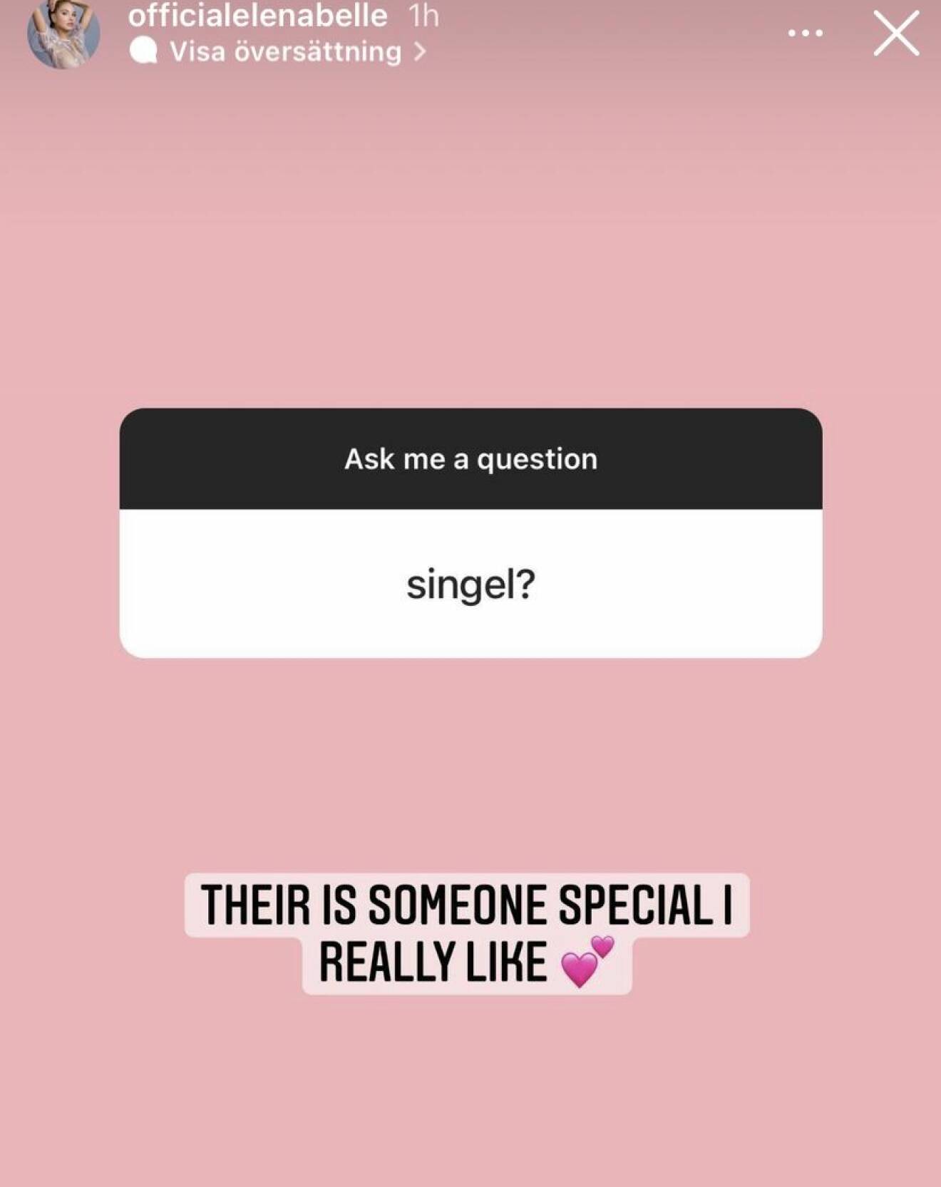 Elena Belle håller frågestund på Instagram. Hon svarar på frågor om sitt kärleksliv.