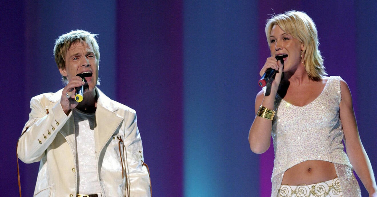 Magnus Bäcklund och Jessica Andersson i Melodifestivalen 2003.