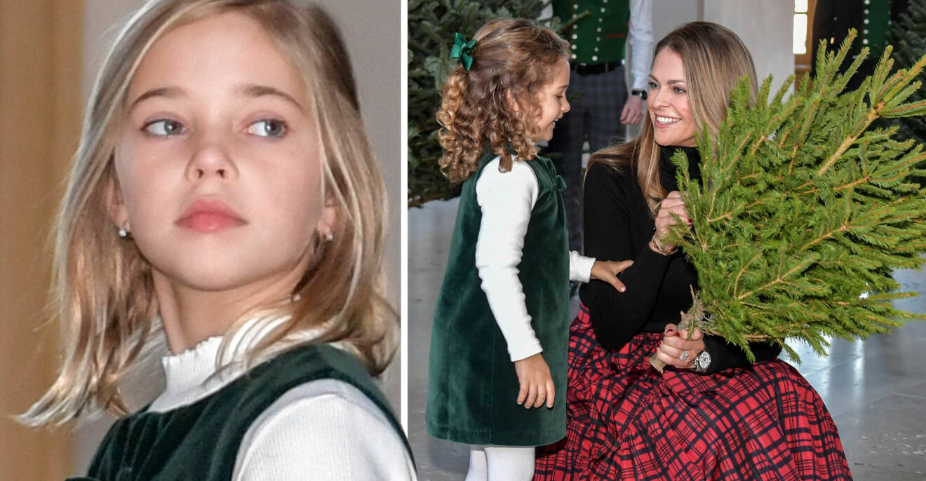 Prinsessan Madeleines äldsta dotter Leonore i grön sammetsklänning.