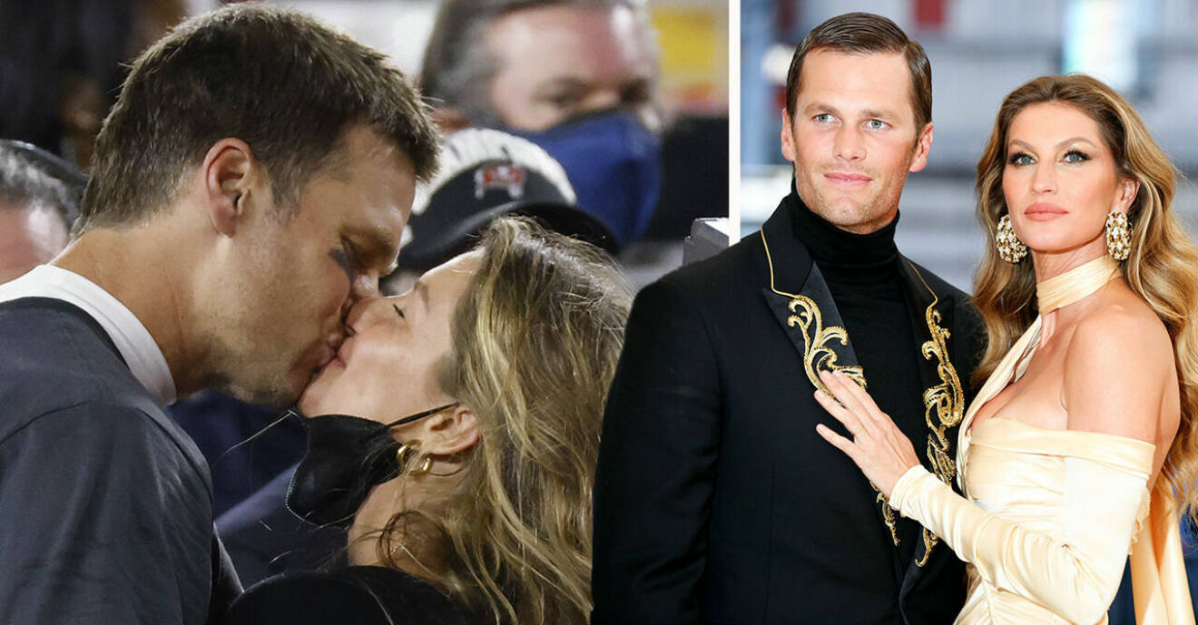 Tom Brady och Gisele Bündchen kysser varandra.