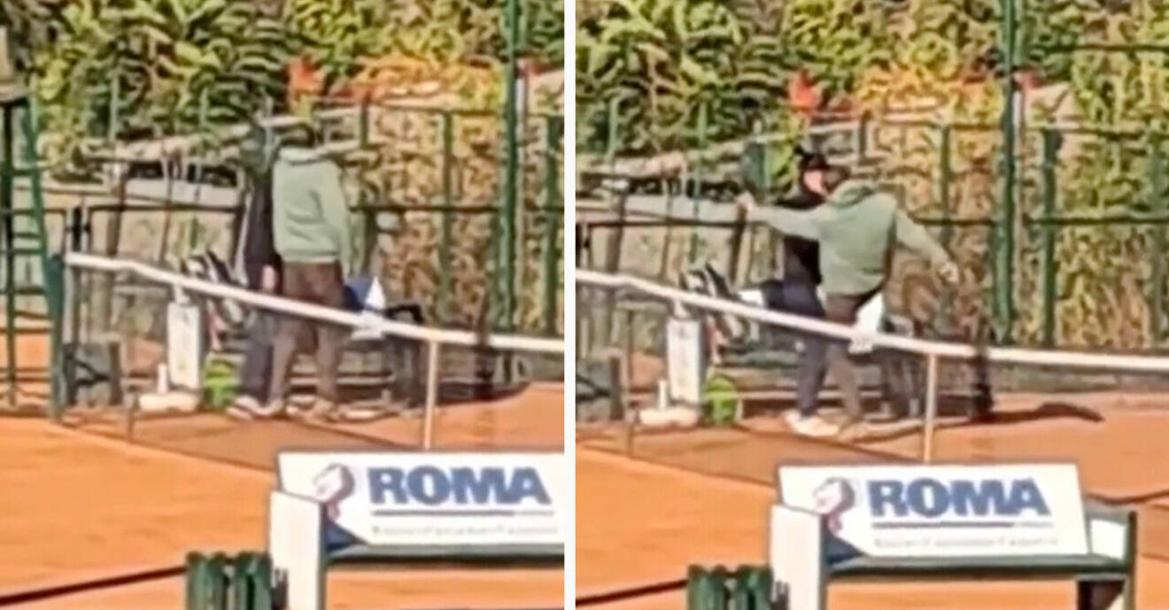 En tränare misshandlar en tennisspelare på en plan i Belgrad.