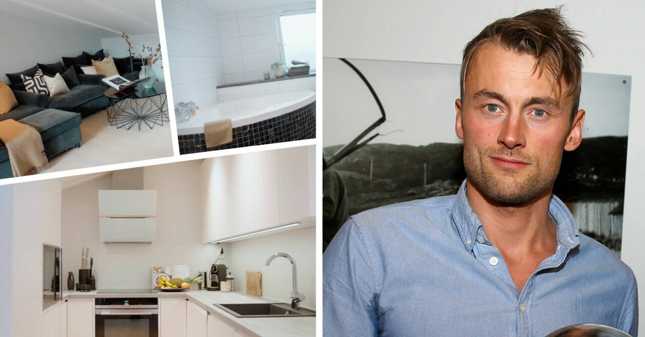 Bilder från Petter Northugs vardagsrum, badrum och kök och Petter Northug syns till höger.