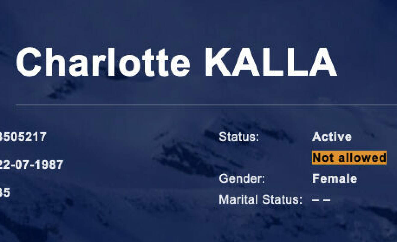 Enligt Fis hemsida är Charlotte Kalla aktiv, men inte tillåten att tävla. Enligt hemsidan är hennes smeknamn också Lotta, vilket inte känns så vedertaget i Sverige.