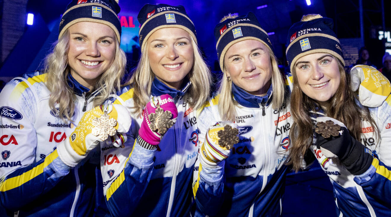 Brons i damernas stafett. Emma Ribom, Frida Karlsson, Maja Dahlqvist och Ebba Andersson.