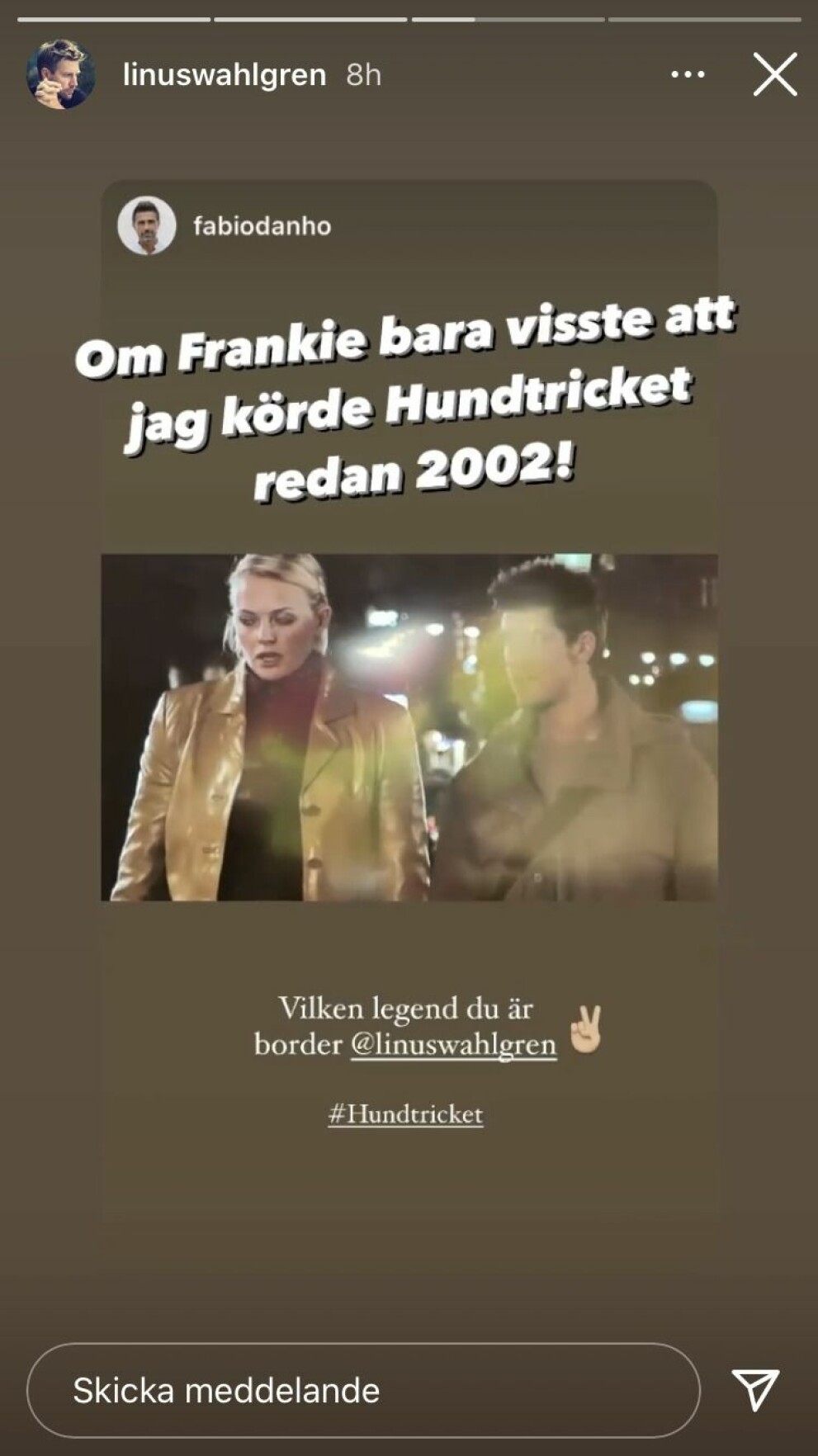 Linus inlägg på Insta-story. Linus Wahlgren Instagram