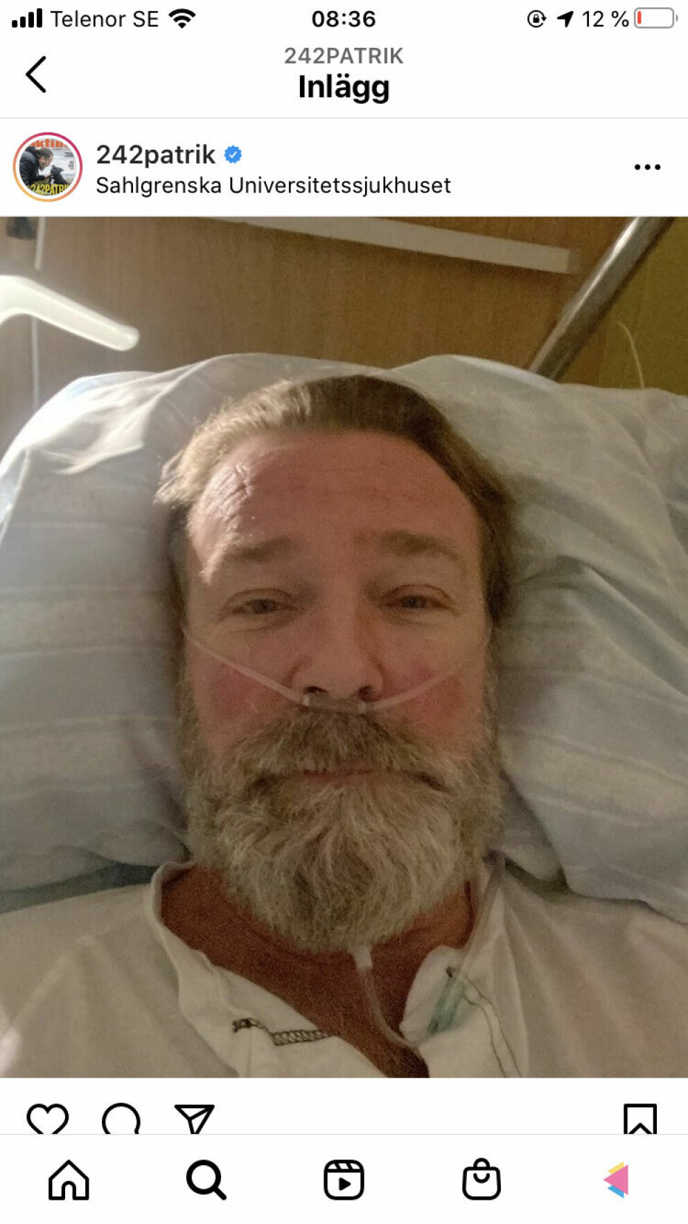 Patrik inlagd på sjukhus för operation.