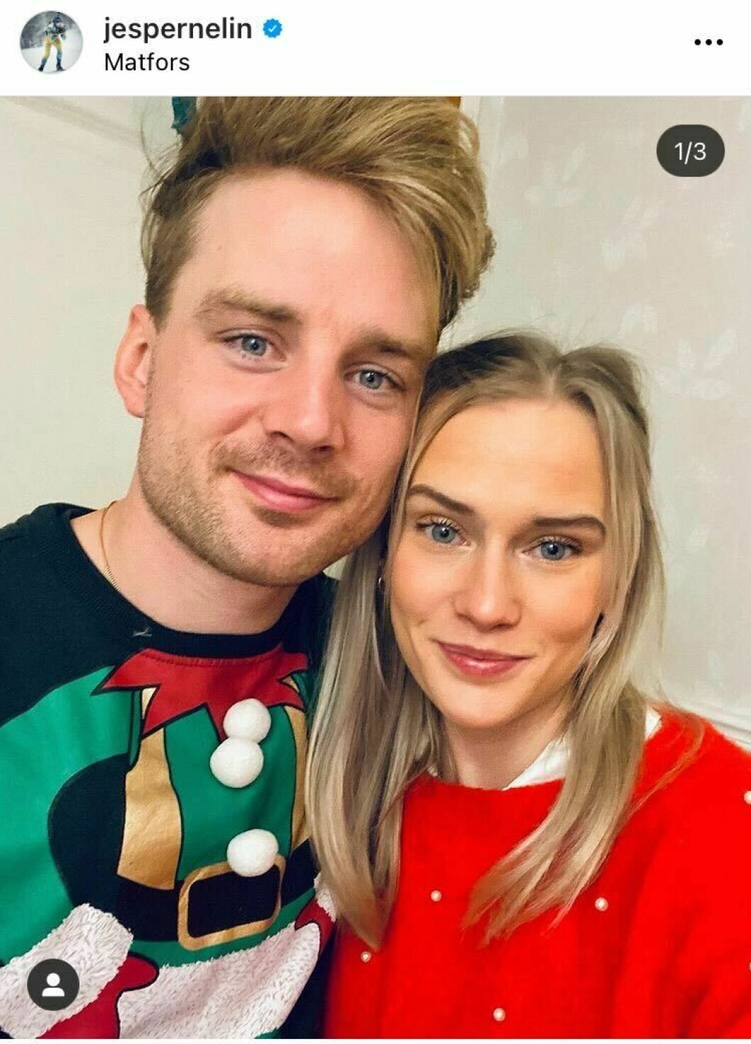 Jesper Nelin – och den nya flamman Fanny Johansson. Även denna bild publicerades under juldagarna.