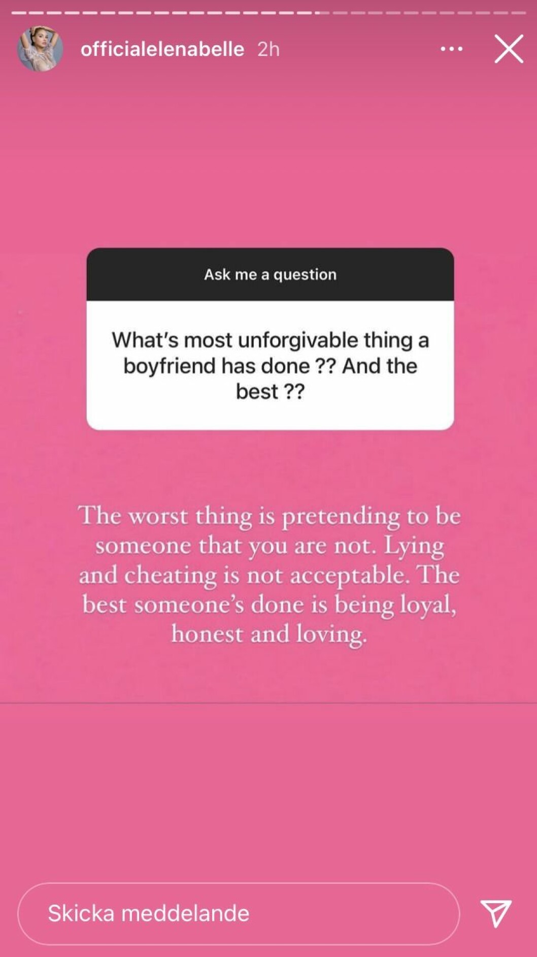 Elena Belle håller frågestund på sin Instagram.