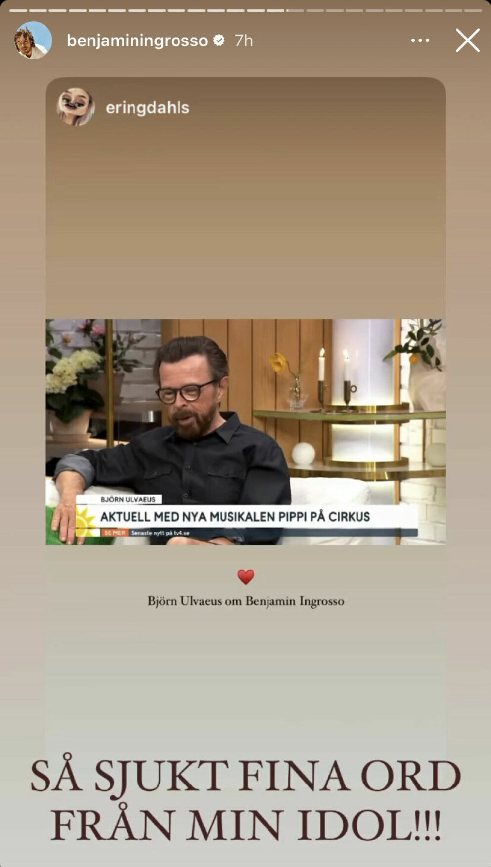Björn Ulvaeus hyllar Benjamin.