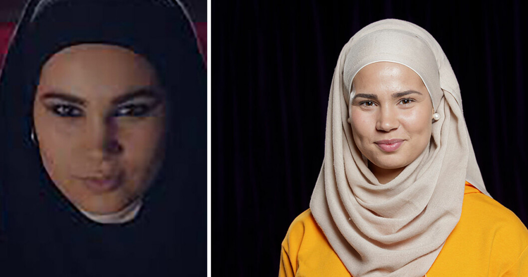 Iman Meskini i Skam och i dag. <strong>Foto: NRK & TT.</strong> Iman Meskini i Skam.