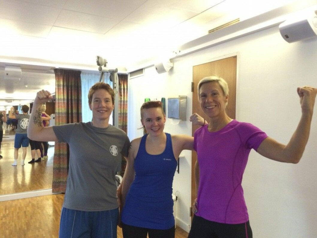 Mina gympakompisar: Annie Sundbäck Grahn, Sara Lövestam och Anna Laestadius Larsson. Mina gympakompisar Annie, Sara och Anna.
