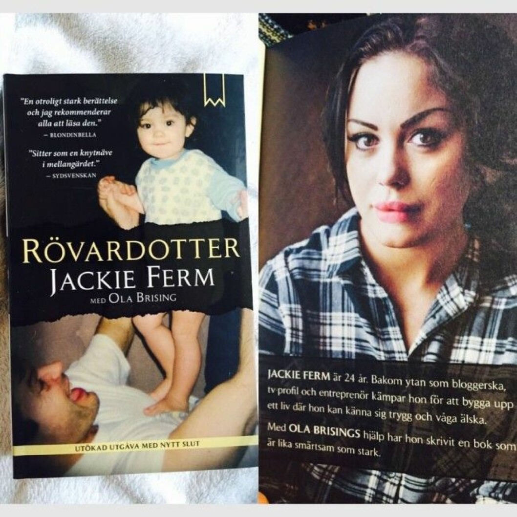 Jackie tillägnade sin självbiografi “Rövardotter” till sin far eftersom han varit den enda som funnits för henne hela tiden via de brev han skrev till henne från fängelset under hennes uppväxt. Foto: Bookmark IMG_3060