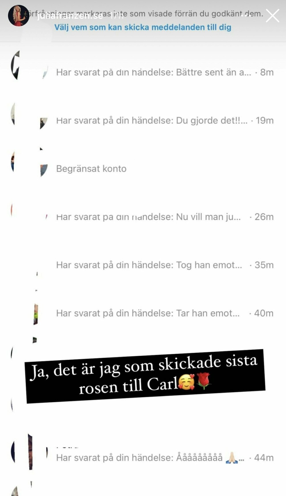 <span class=" bold" data-lab-bold_desktop="bold">Printscreen från Julia Franzéns Insta-story.</span>