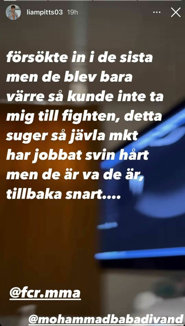 <em>FOTO: Skärmdump från Liam Pitts Instagram story</em>