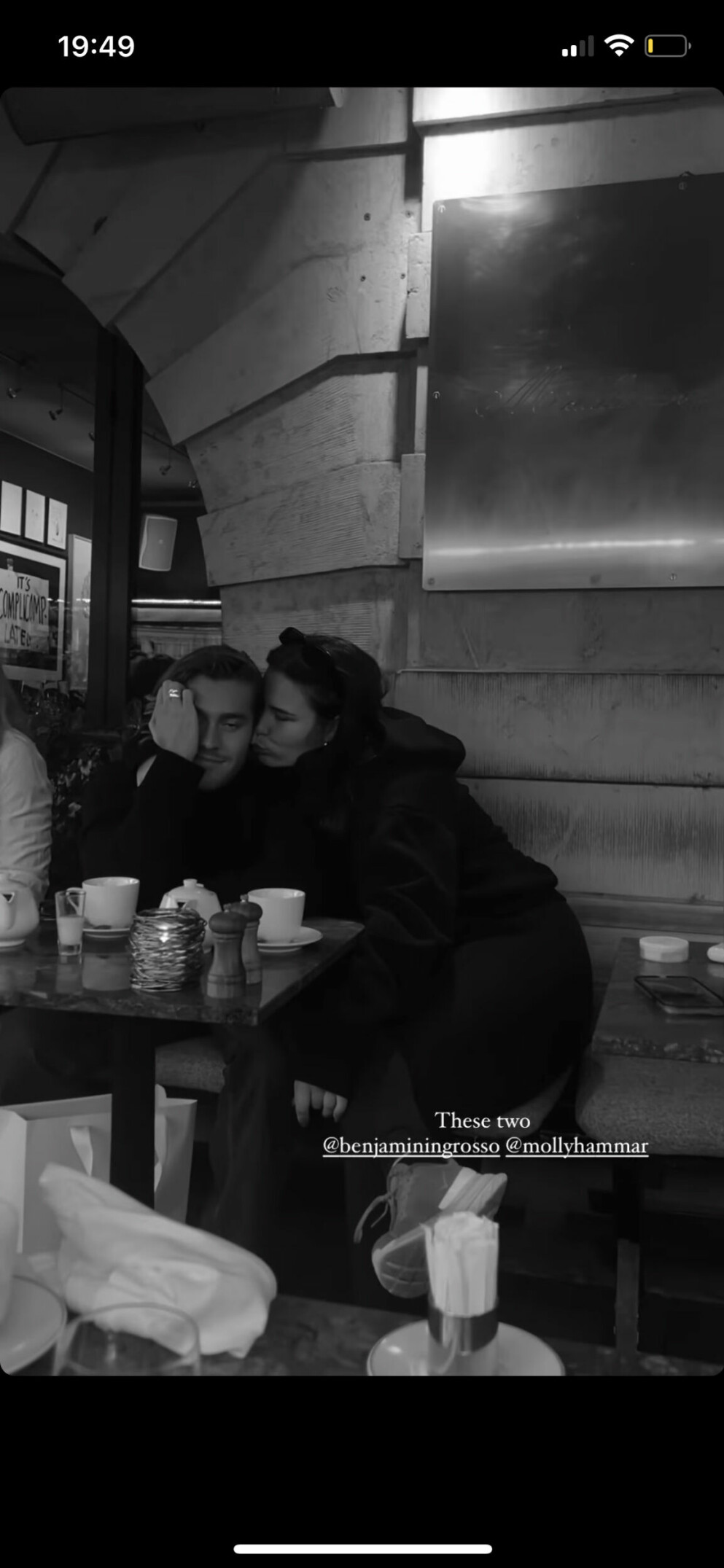 Screenshot Bianca Ingrossos Instastory. Benjamin Ingrosso, Molly Hammar