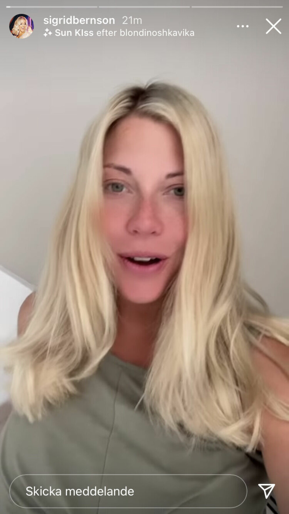 Sigrid Bernson förklarar på sin Instagram-story att hon behöver tips inför BB-väskan. Sigrid Bernson