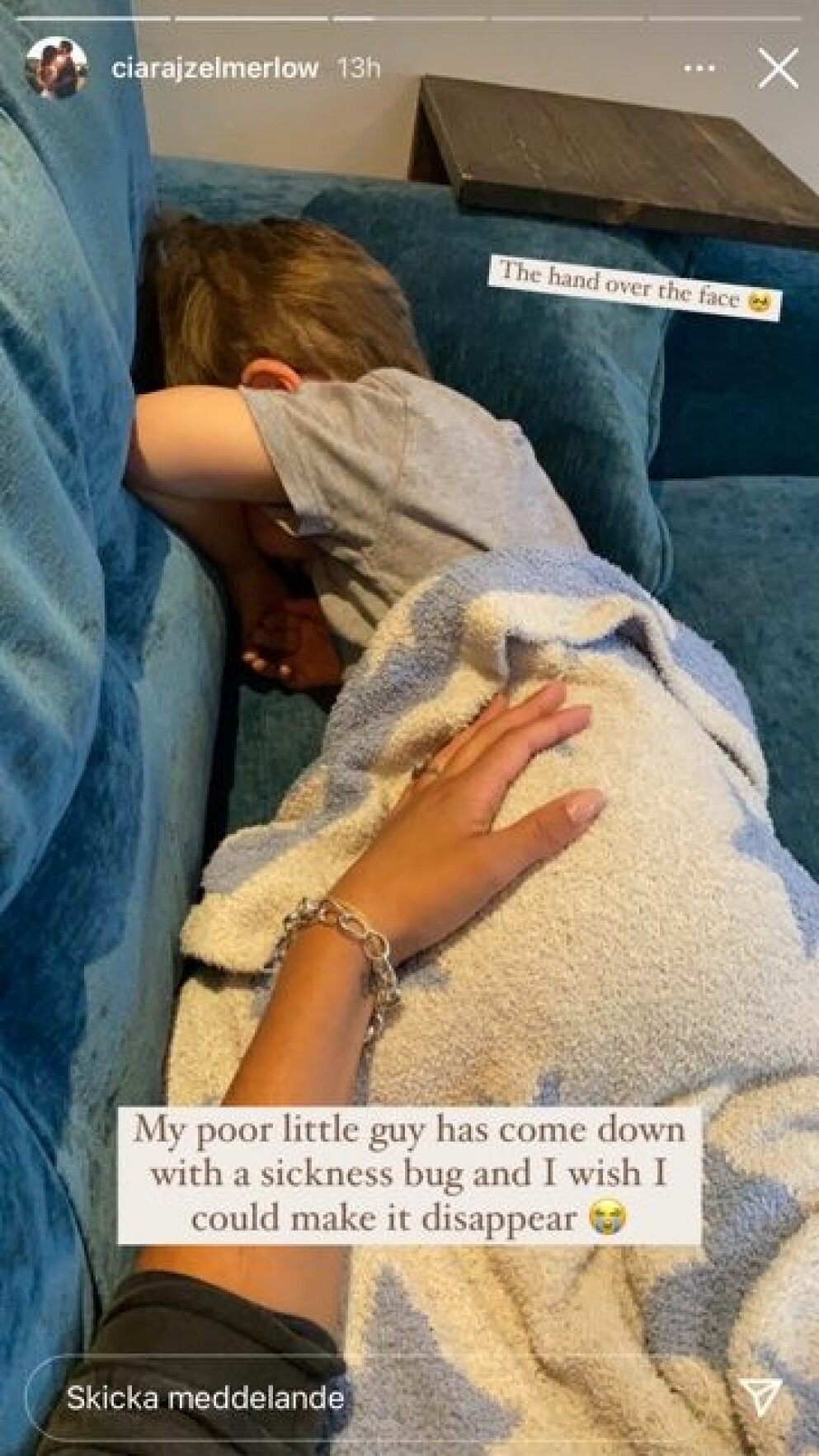 Ciara Zelmerlöw delade en Instagram-story om sjuka sonen. Foto: Instagram
