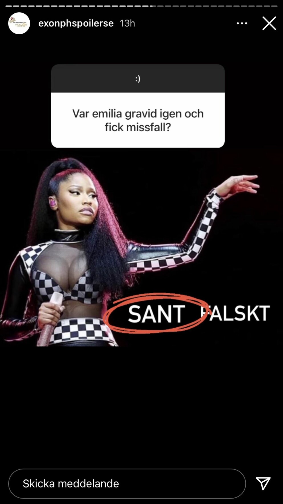 <span class=" italic" data-lab-italic_desktop="italic">Foto: Skärmdump från Exonphspoilerse Instagramstory.</span>