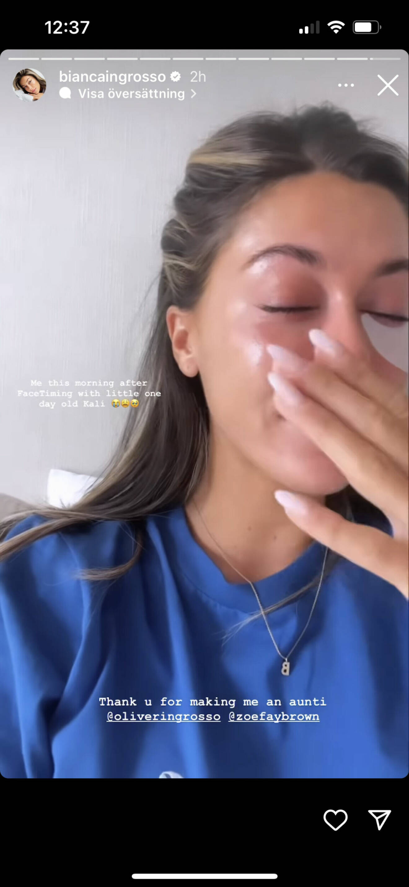 Bianca Ingrossos story på Instagram