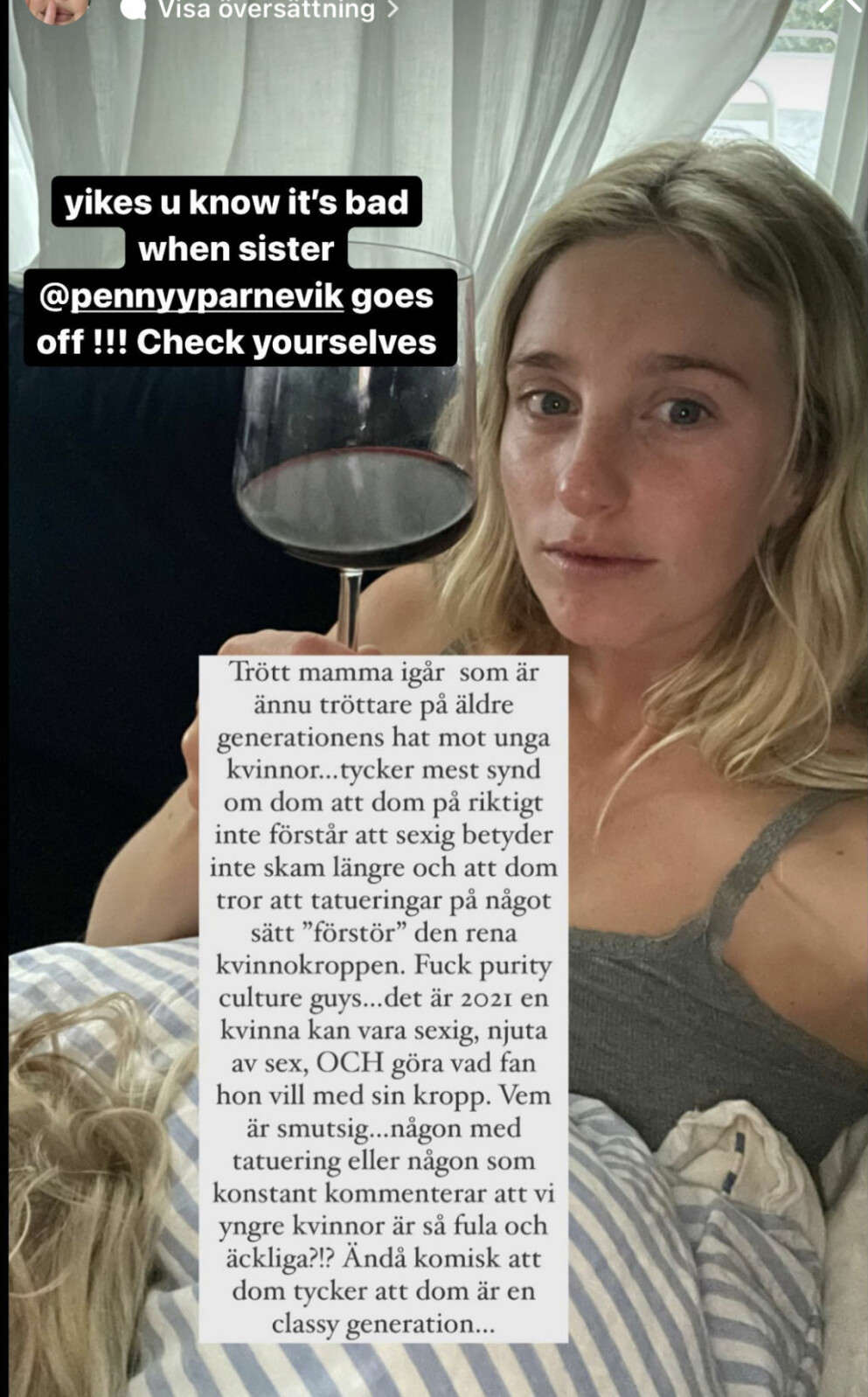 Penny Parneviks stöd till Peg efter hatkommentarerna.