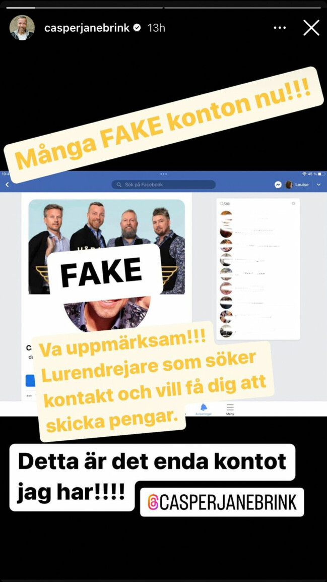 Casper förklarar att han bara har ett Instagram-konto.