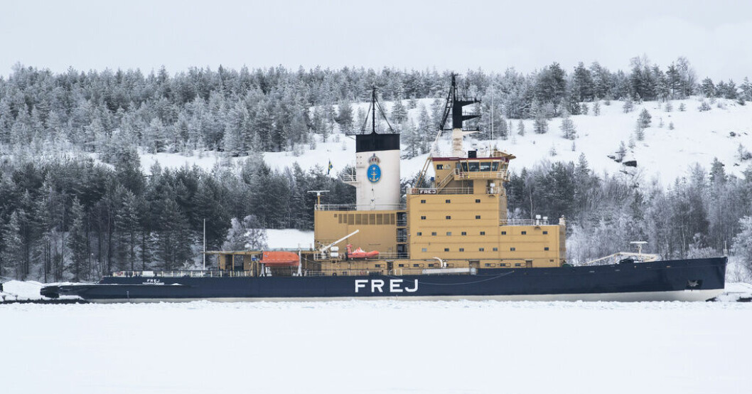 Isbrytarna har ryckt ut på färre platser denna säsong, men haft tjockare is att tampas med. Här ligger Sjöfartsverkets isbrytare Frej vid kaj i hamnen i Luleå. Arkivbild. Färre fartyg fick ishjälp – trots tjockare is