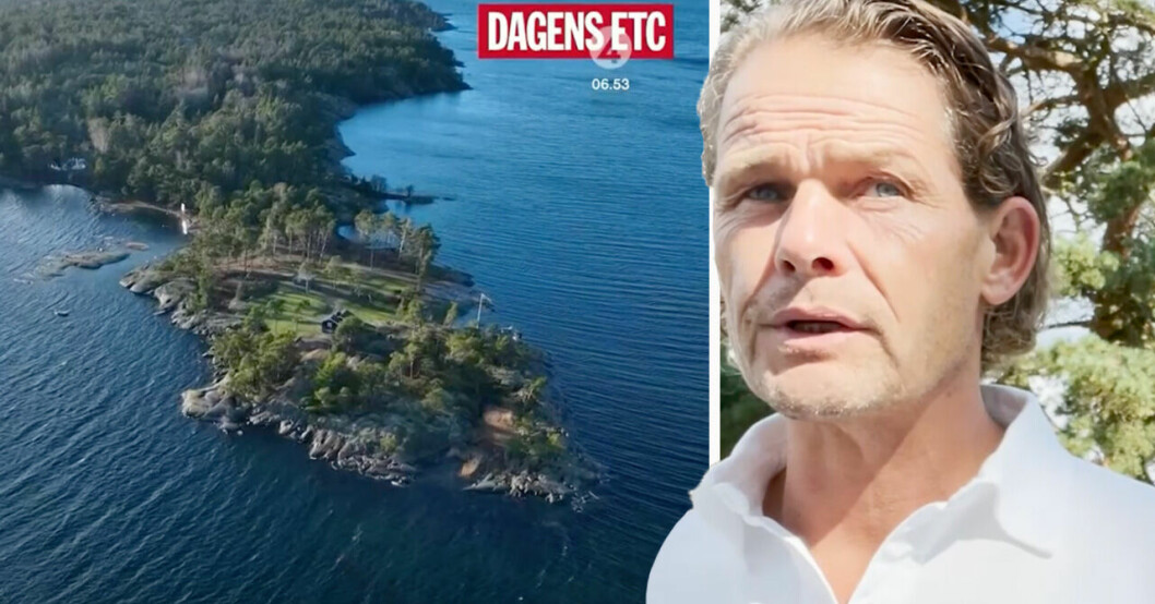 Skärmdump från TV4 och Dagens industri. Jan Bengtssons ö och Jan Bengtsson på en golfbana.