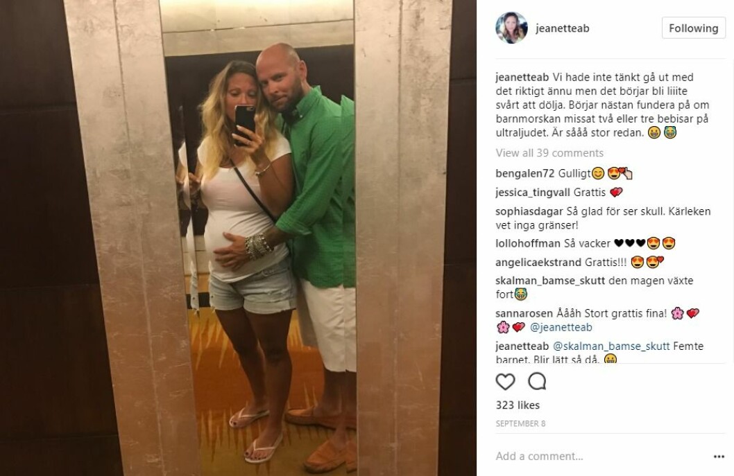 Jeanette och Jimmy släppte gravidnyheten på Instagram. Jeanette och Jimmy släppte gravidnyheten på Instagram.