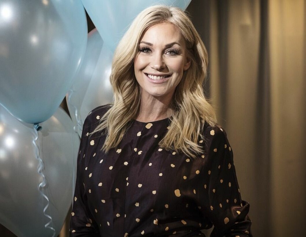 FOTO: Jerker Ivarsson/TT Jessica Andersson pressträff med ballonger i bakgrunden