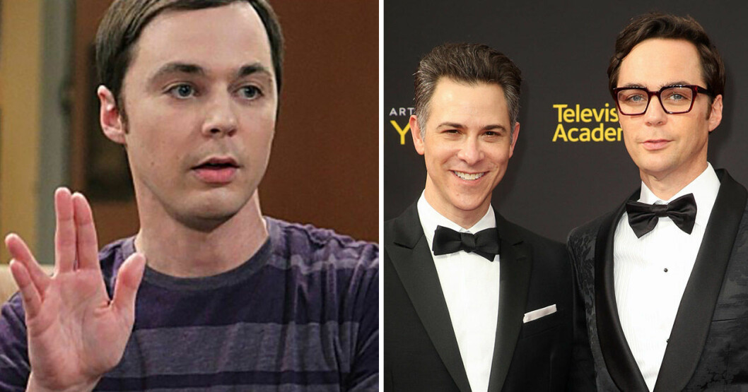 Jim i Big Bang theory och med maken Todd Spiewak. Jim Parsons i Big Bang theory och med maken Todd Spiewak.