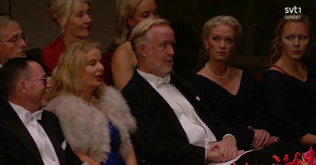 Johan Pehrsson och särbon Marie Brodin i SVT:s prisutdelningssändning. Johan Pehrsson och särbon Marie Brodin i SVT:s prisutdelningssändning.