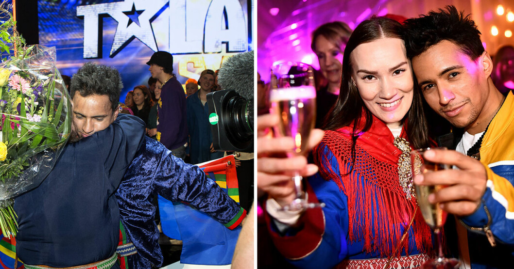 Jon Henrik i Talang 2014 och med flickvännen Maret i Melodifestivalen 2019. <strong>Foto: TT.</strong> Jon Henrik Fjällgren i Talang 2014 och i Melodifestivalen 2019.
