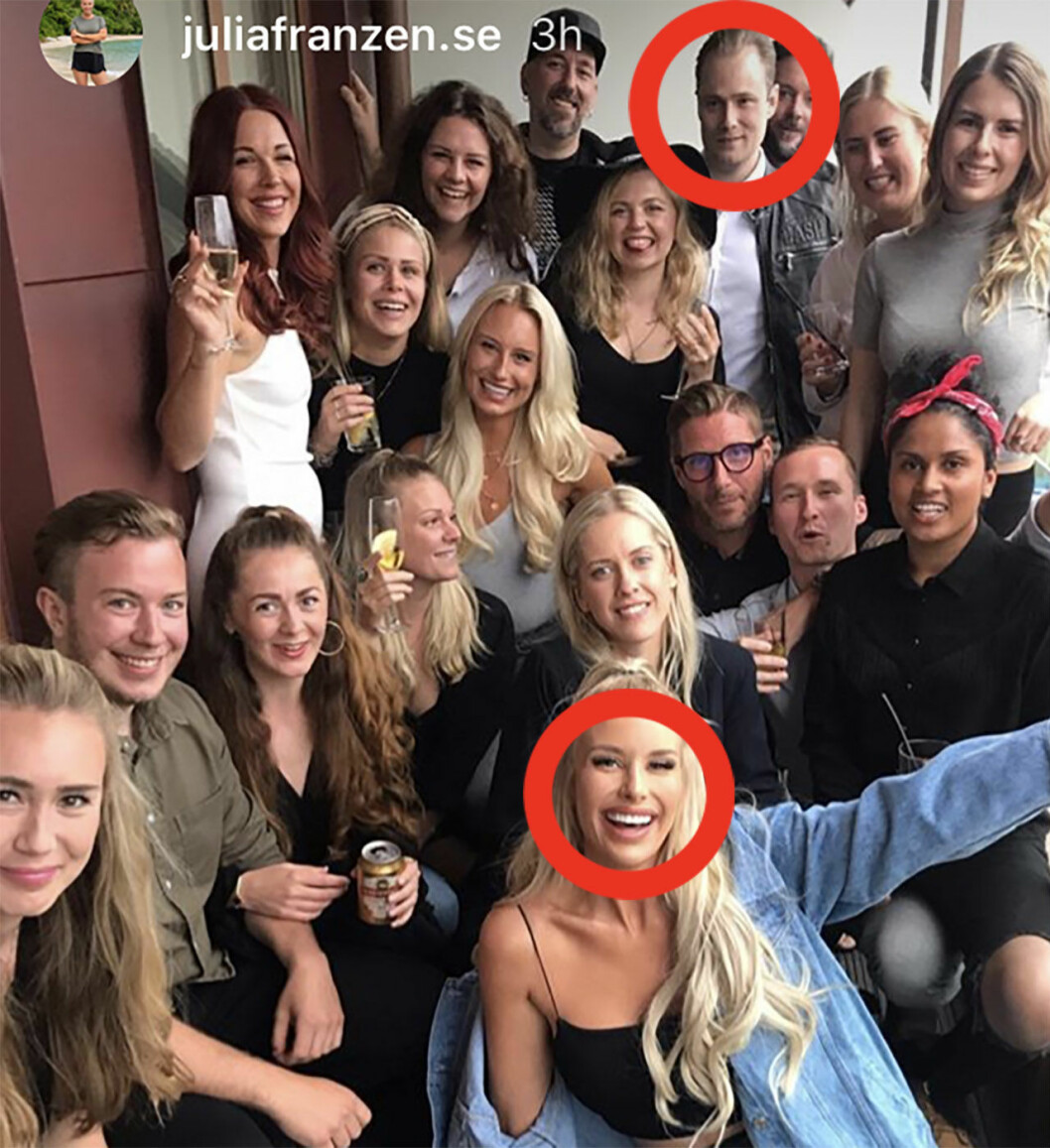 Jens och Julia festade ihop efter Robinson-finalen. <strong>Foto: Instagram.</strong> Farmen-Jens Rönnqvist och Robinson-Julia Franzén festade ihop.