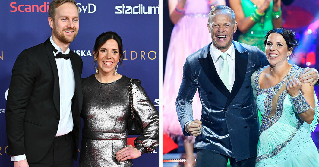 Charlotte Kalla med sambon Fredrik Karström och danspartnern Tobias.