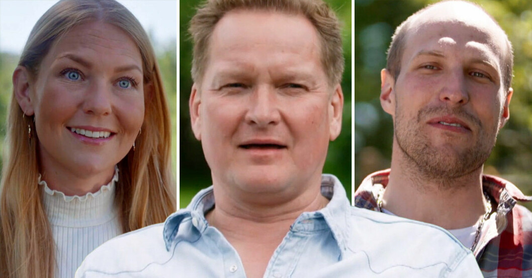 Jenny Pettersson, Carl Larsson och David Kurtsson i Bonde söker fru – kärlek åt alla 2021.