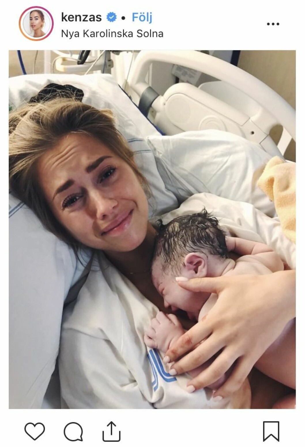 Kenza tillsammans med sin nyfödda son.