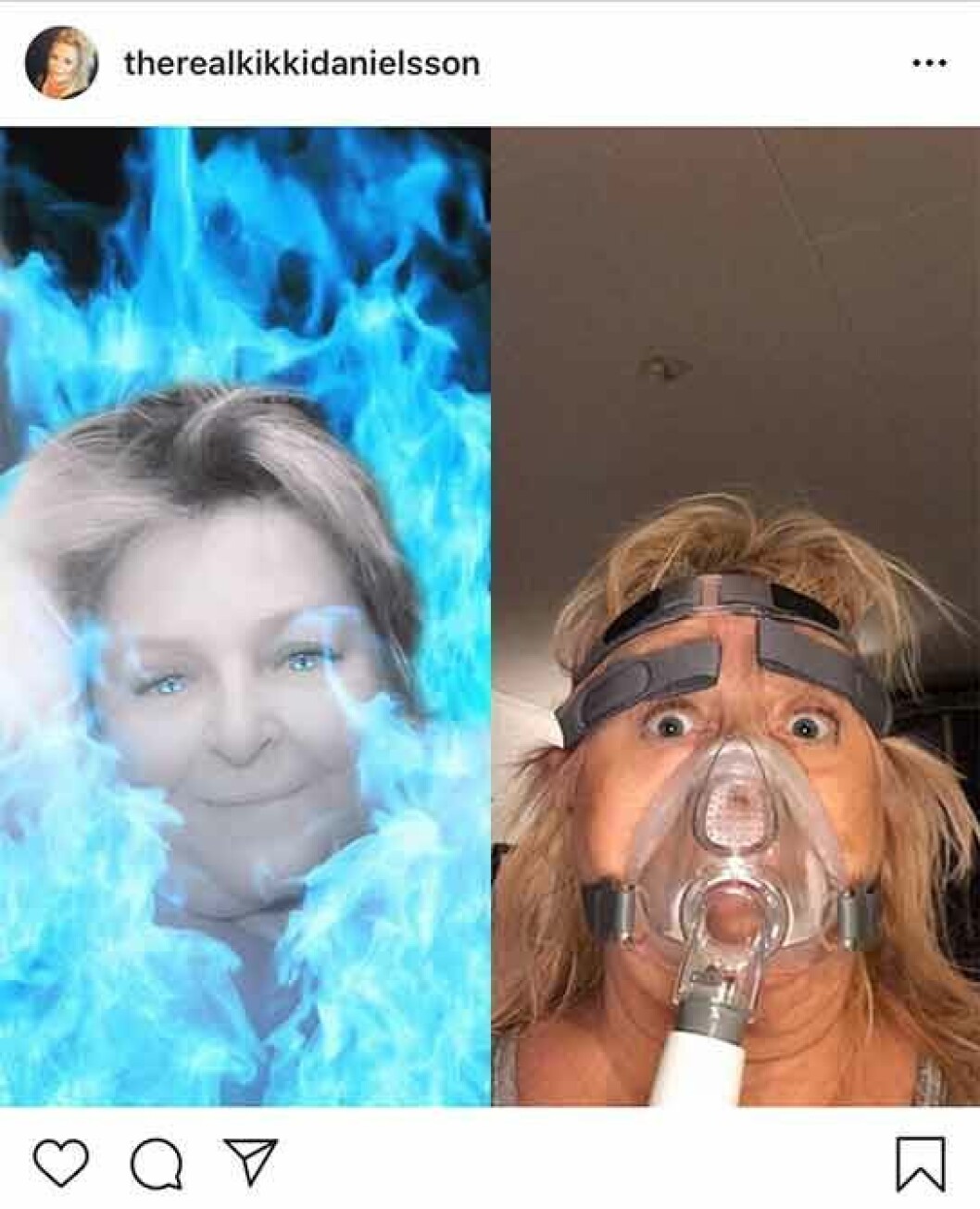 Bilden som Kikki lade ut på Instagram. Kikki Danielsson i en ansiktsmask på en bild hon lagt upp på Instagram