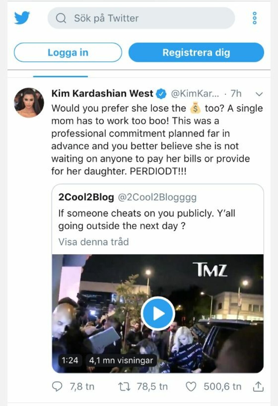 Kim Kardashian twwt angående sin systers otrohet