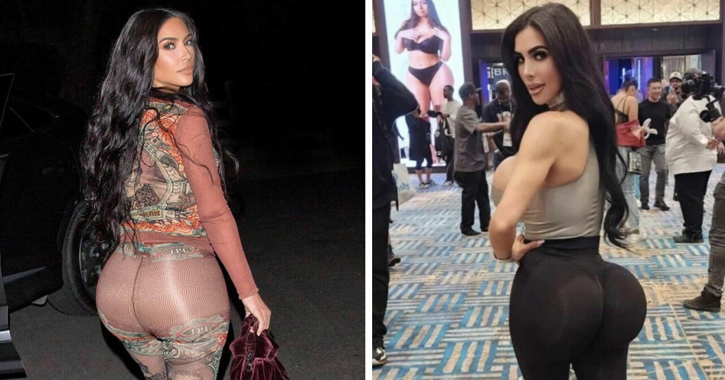 Chrstian Ashten har betalat mycket för att se ut som sin förebild Kim Kardashian. Kim Kardashian till vänster och Christina Ashten Gourkani till höger, båda bakifrån.
